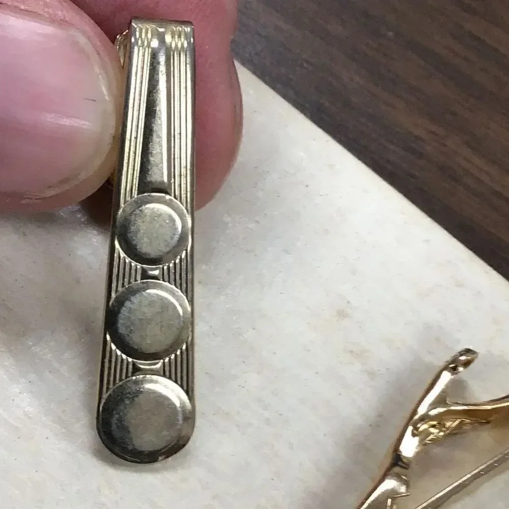 Vintage tie, clips, one mother of pearl Christian fish